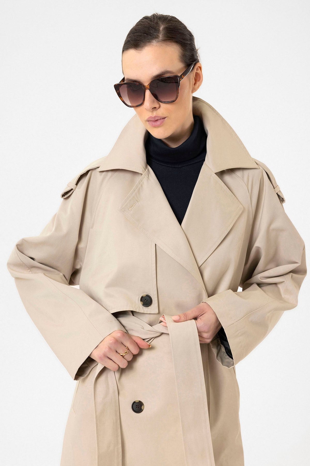 Antioch Women's Long Trench Coat with Belt