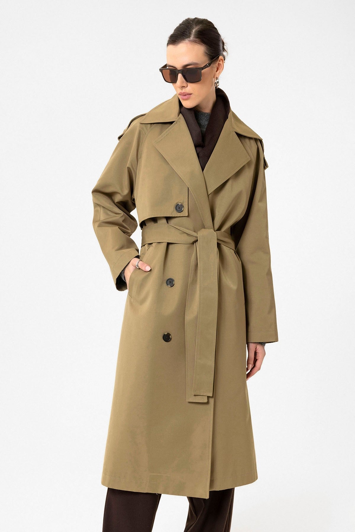 Antioch Women's Long Trench Coat with Belt