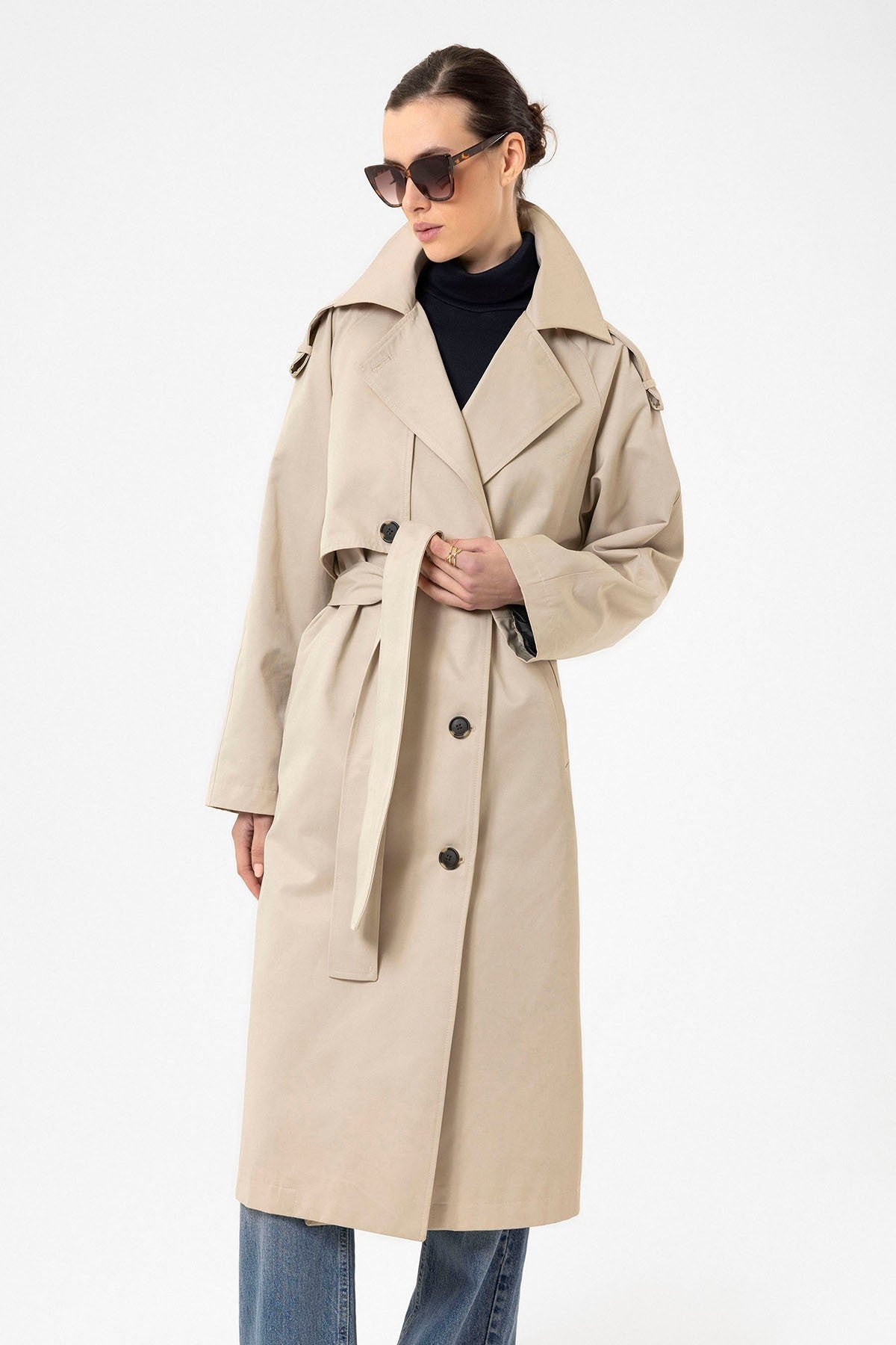 Antioch Women's Long Trench Coat with Belt