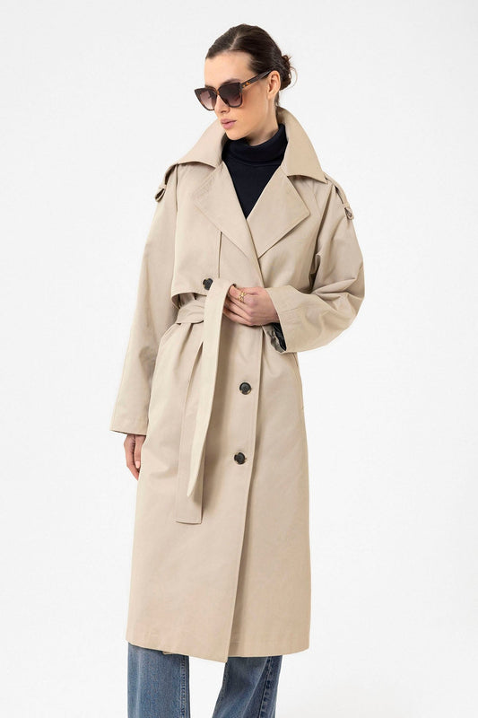 Antioch Women's Long Trench Coat with Belt