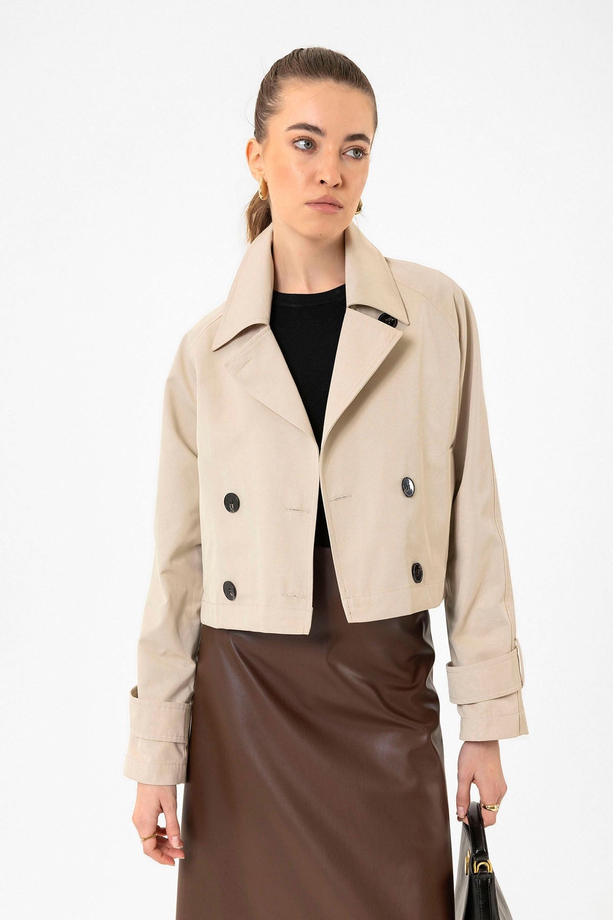 Antioch Women's Double-Breasted Short Trench Coat