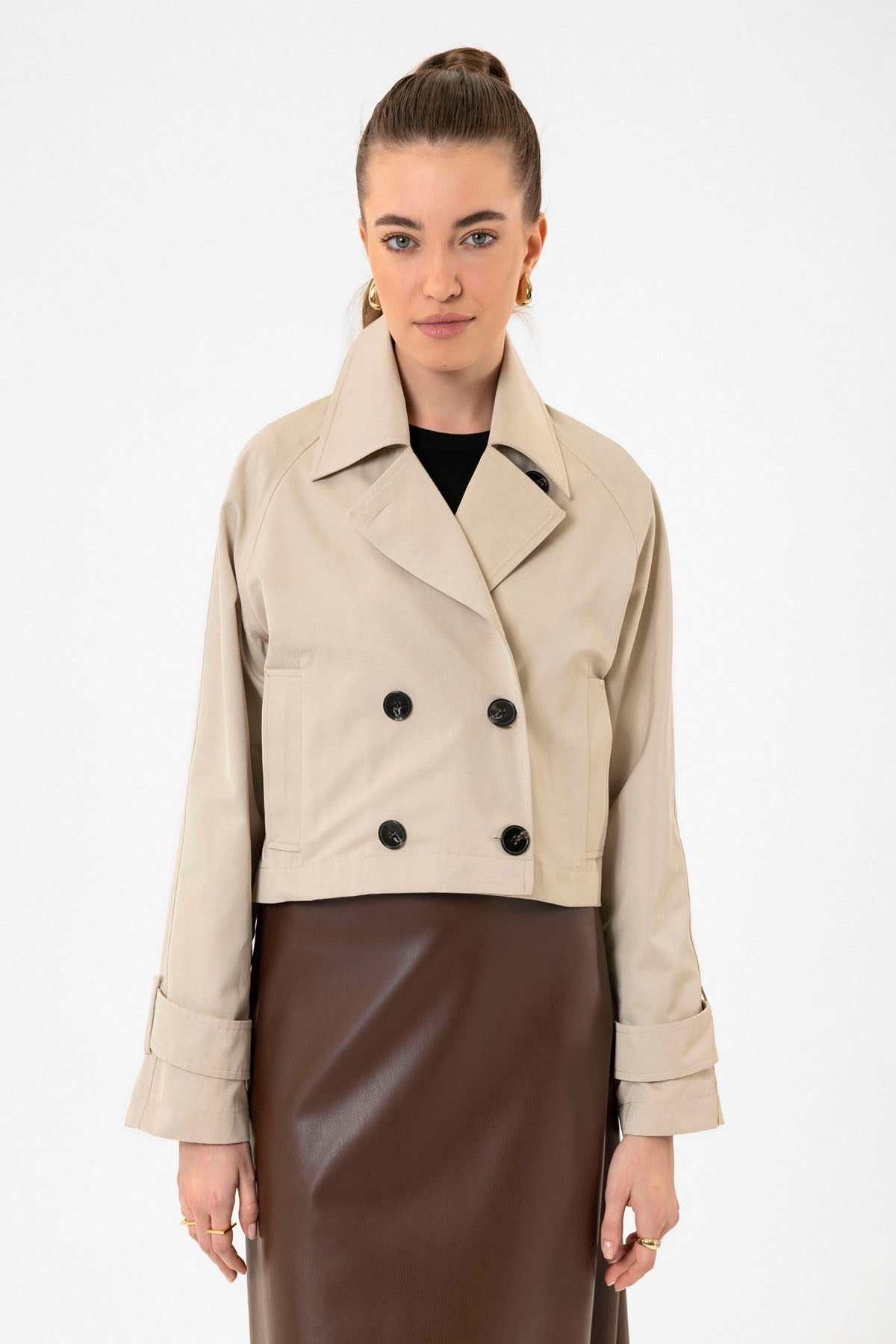 Antioch Women's Double-Breasted Short Trench Coat