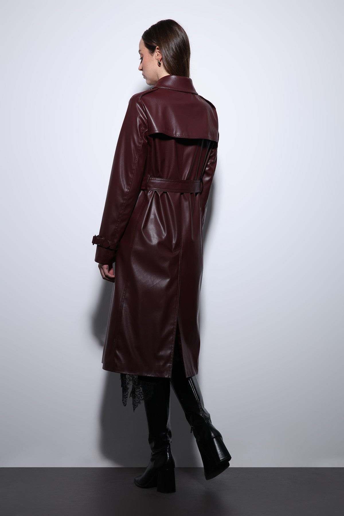 Antioch Women's Faux Leather Belted Trench Coat