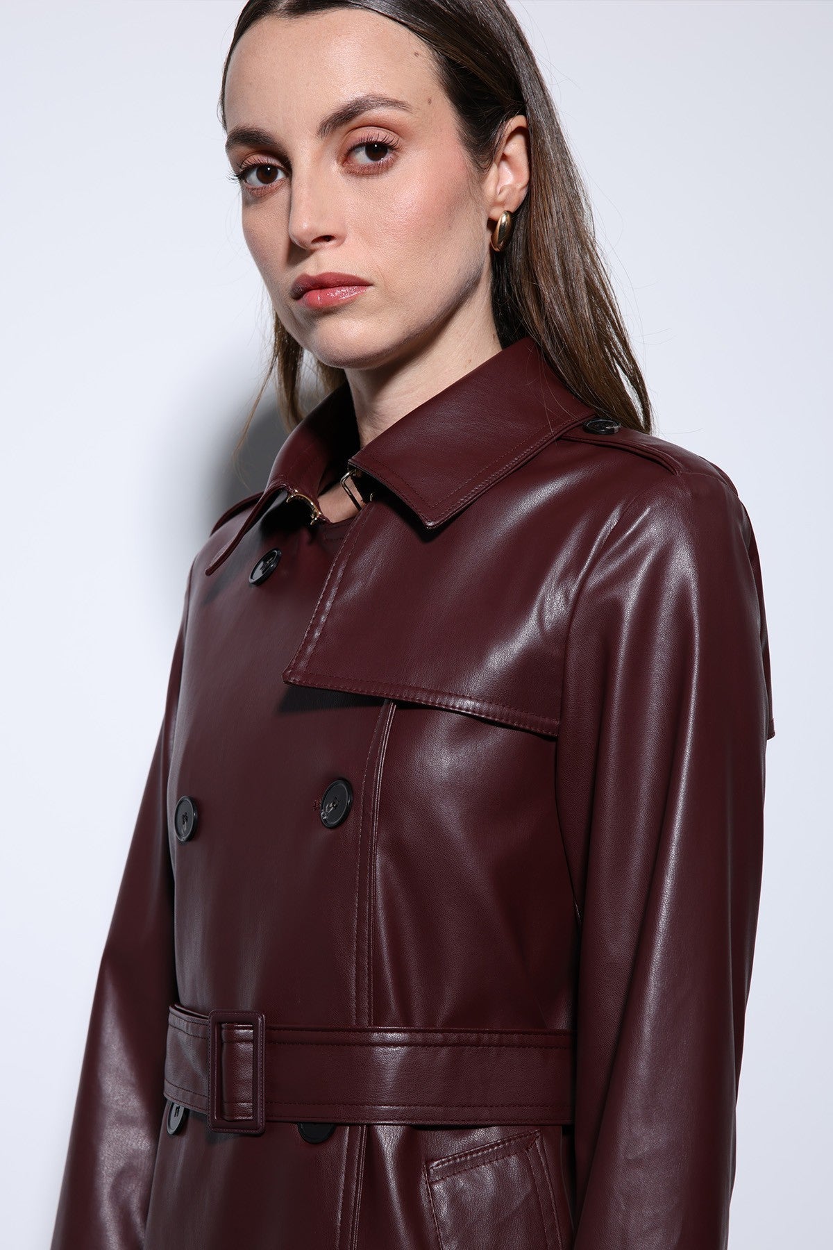 Antioch Women's Faux Leather Belted Trench Coat