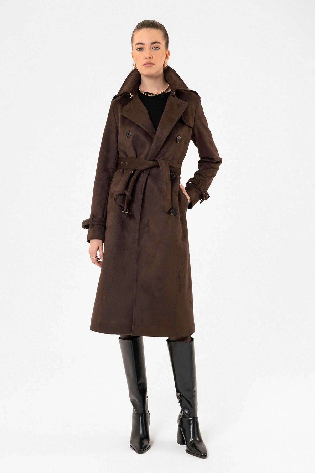 Antioch Women's Belted Nubuck Trench Coat