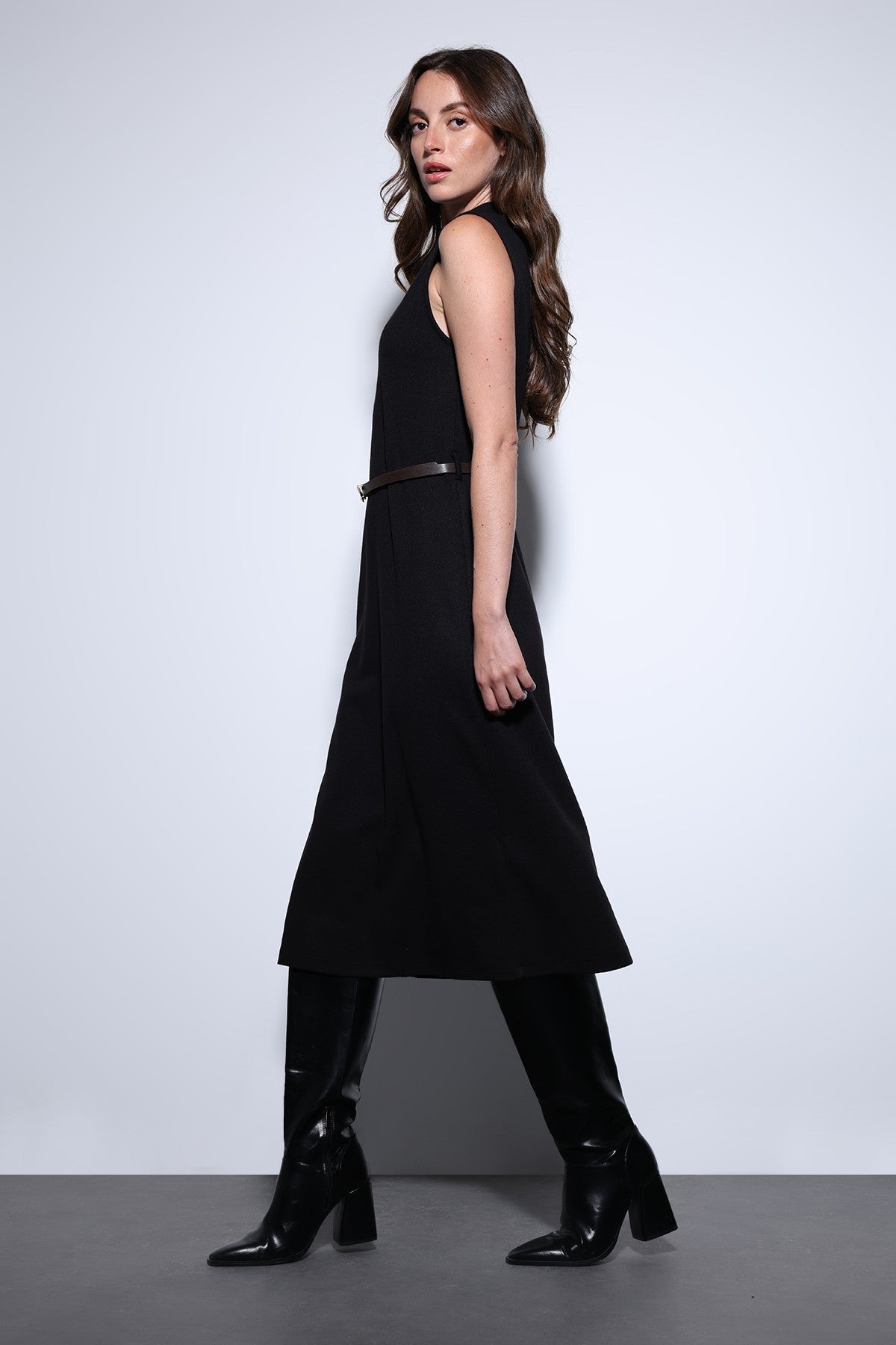 Antioch Belted Women's Midi Dress with Detailed Design