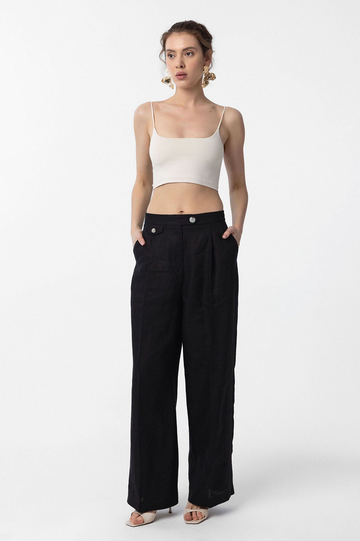 Antioch 100% Linen High-Waisted Pleated Women's Pants