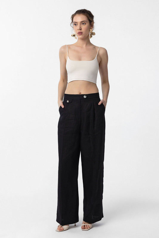 Antioch 100% Linen High-Waisted Pleated Women's Pants