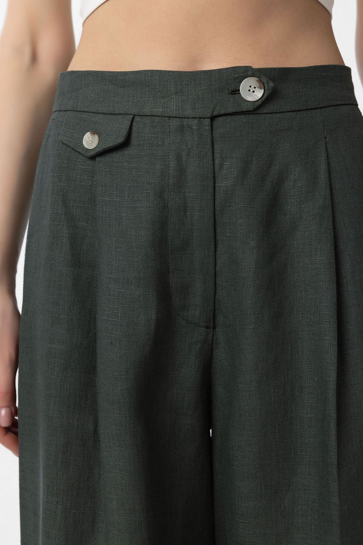 Antioch 100% Linen High-Waisted Pleated Women's Pants