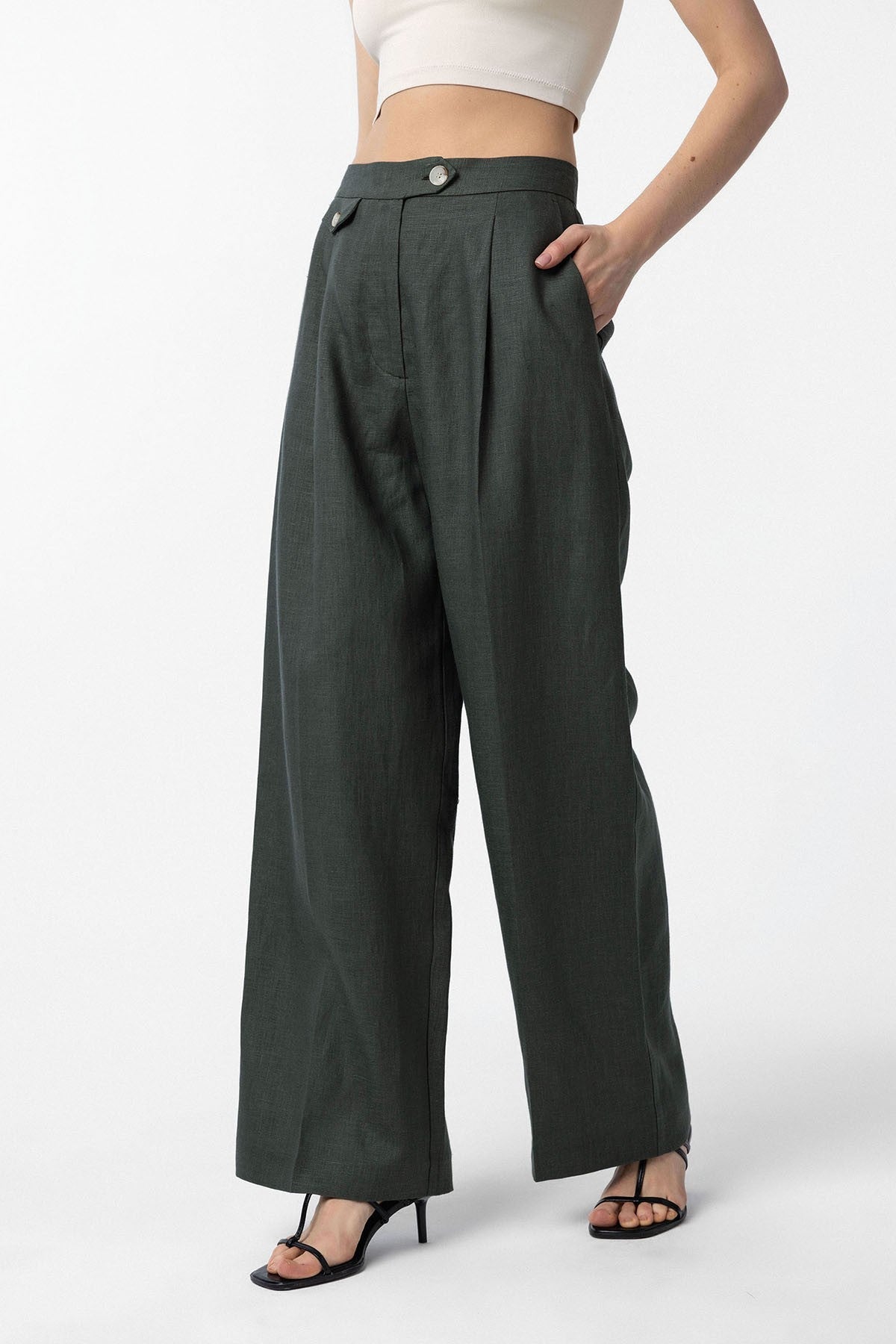 Antioch 100% Linen High-Waisted Pleated Women's Pants