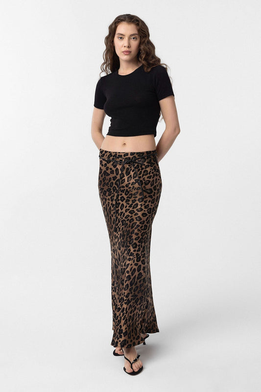 Antioch Leopard-Print Long Women's Skirt with Belt