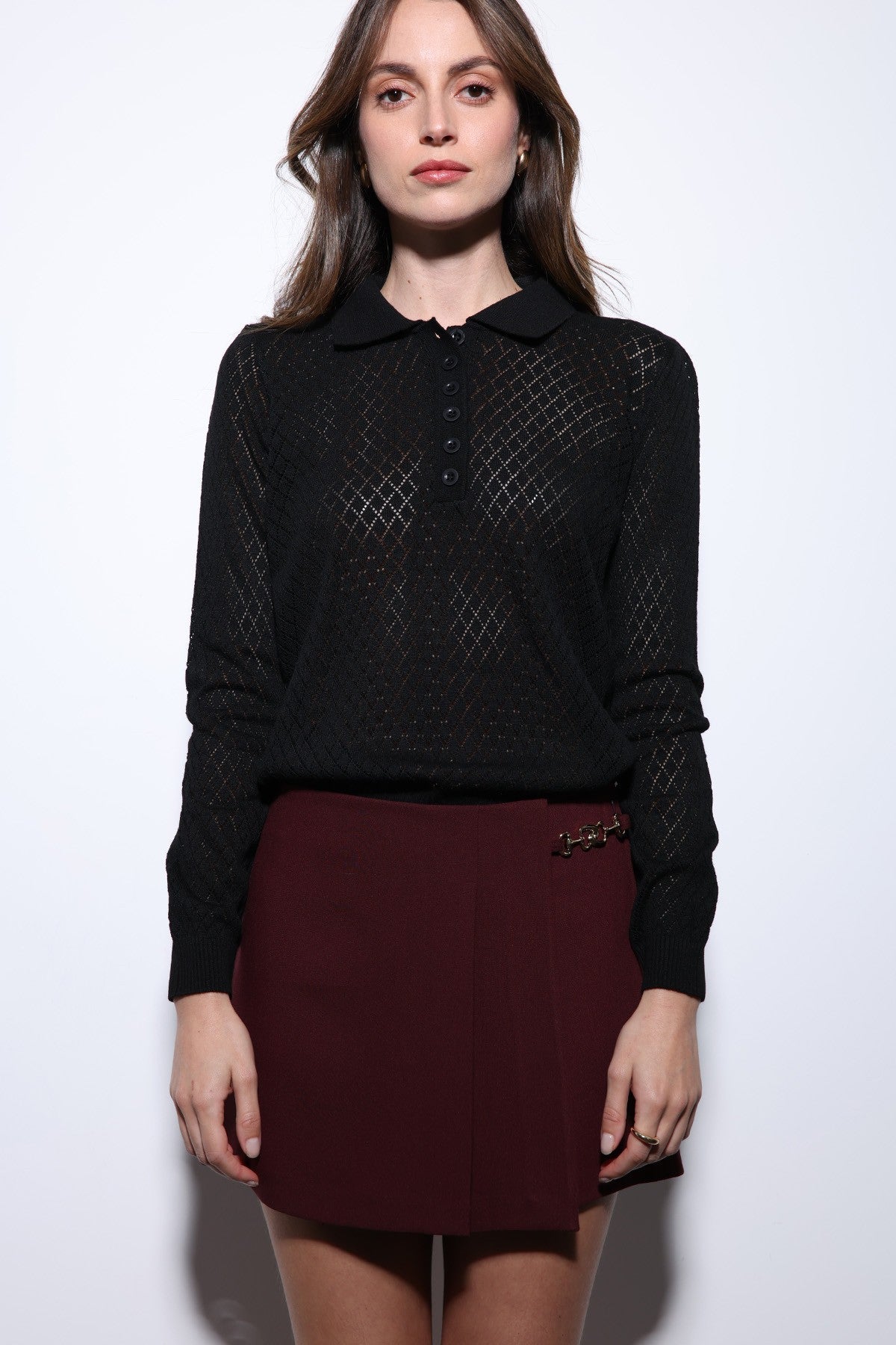 Women's Patterned Polo-Neck Knit Sweater by Antioch