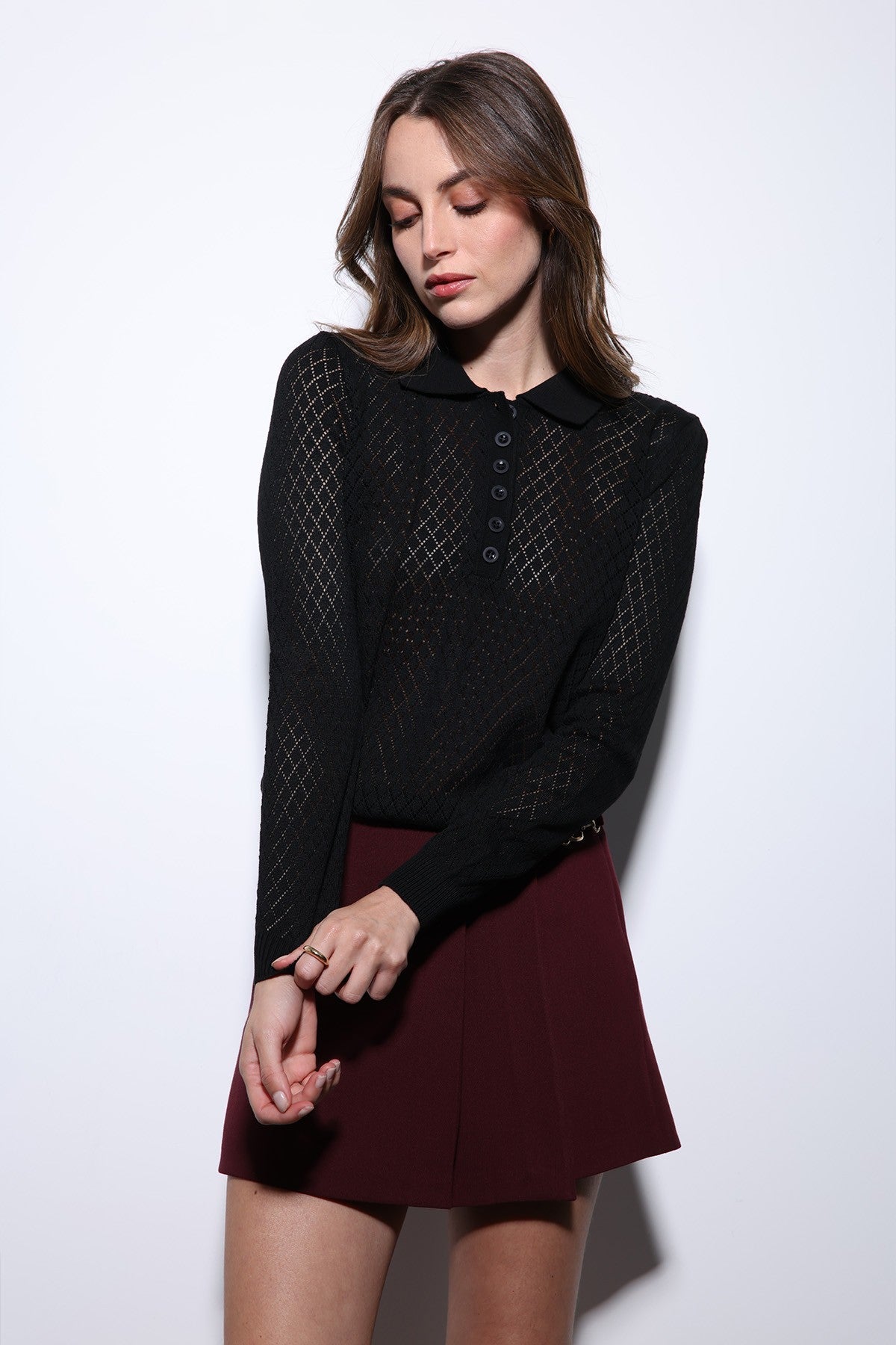 Women's Patterned Polo-Neck Knit Sweater by Antioch