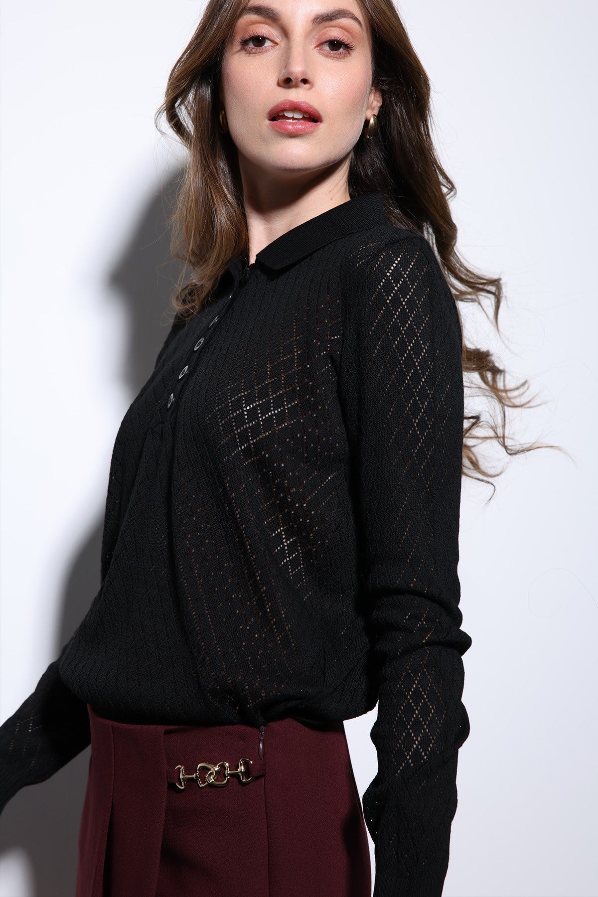 Women's Patterned Polo-Neck Knit Sweater by Antioch