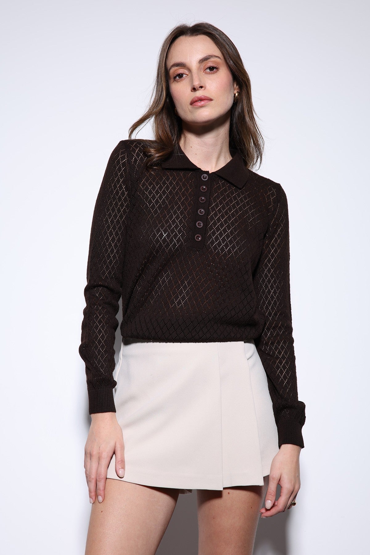 Women's Patterned Polo-Neck Knit Sweater by Antioch