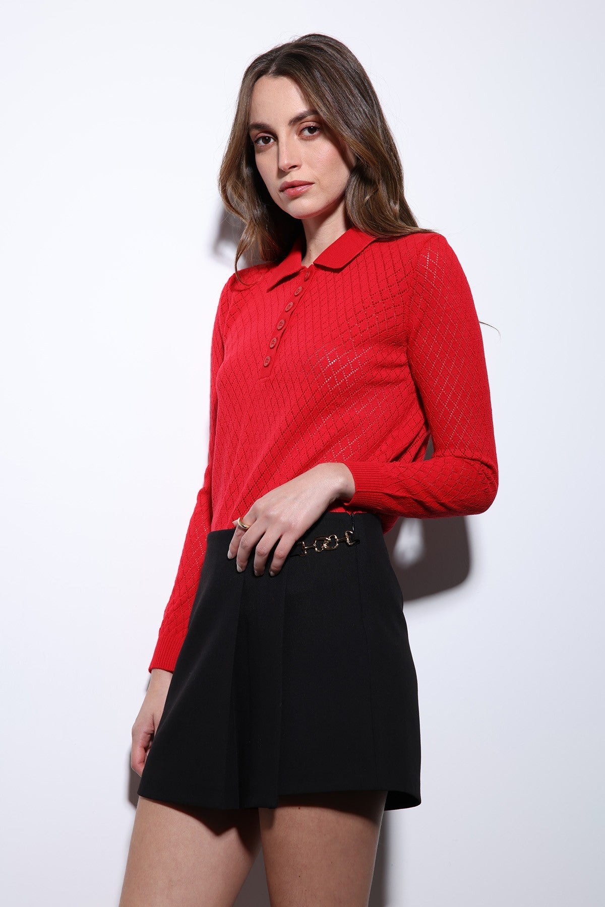 Women's Patterned Polo-Neck Knit Sweater by Antioch