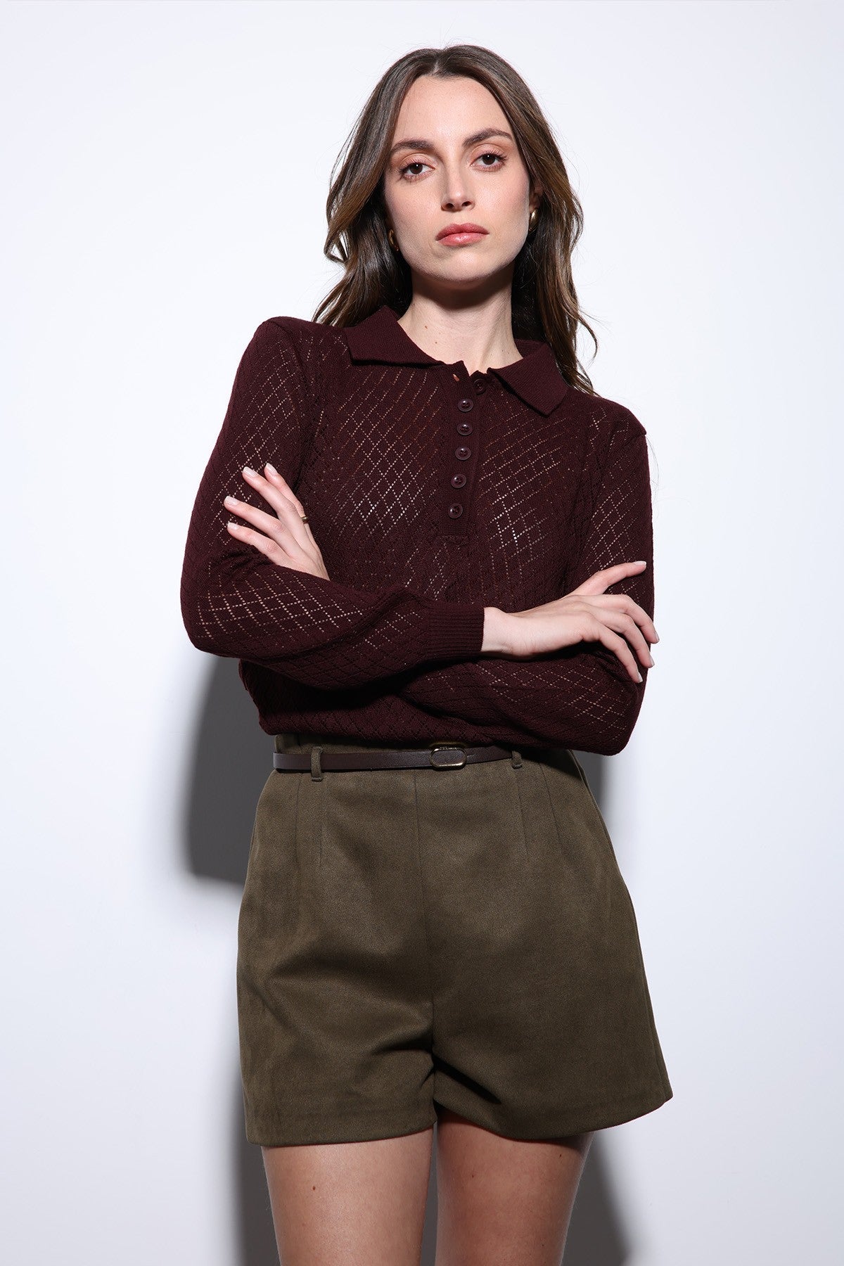 Women's Patterned Polo-Neck Knit Sweater by Antioch