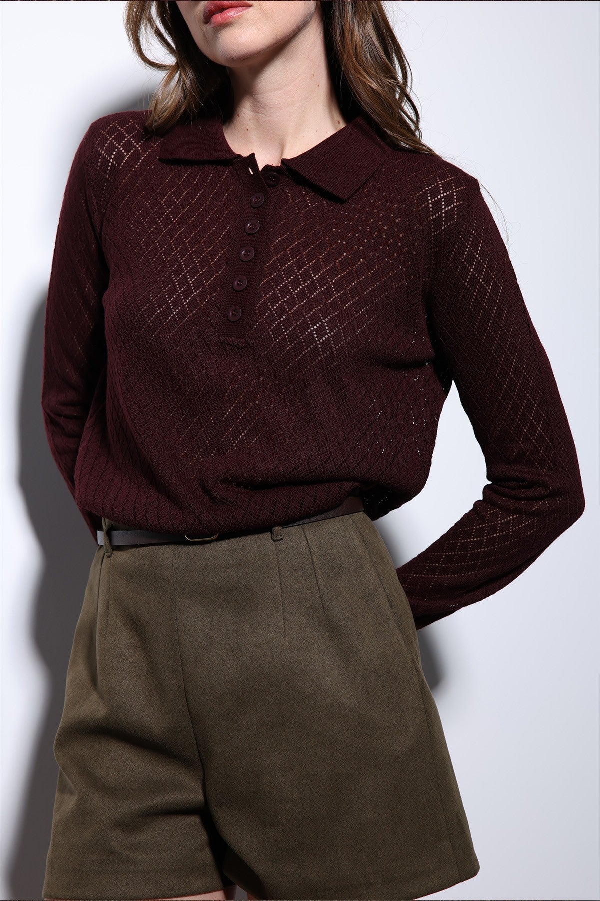 Women's Patterned Polo-Neck Knit Sweater by Antioch