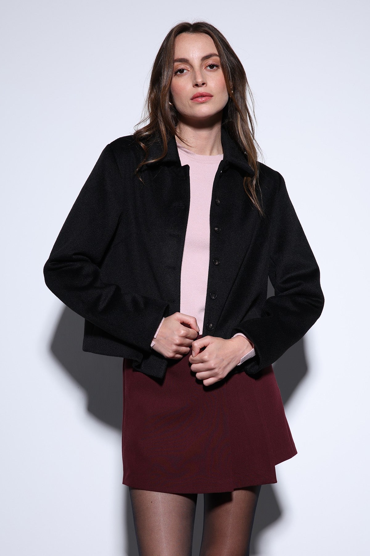 Antioch Shirt-Collar Short-Sleeved Cashmere Jacket