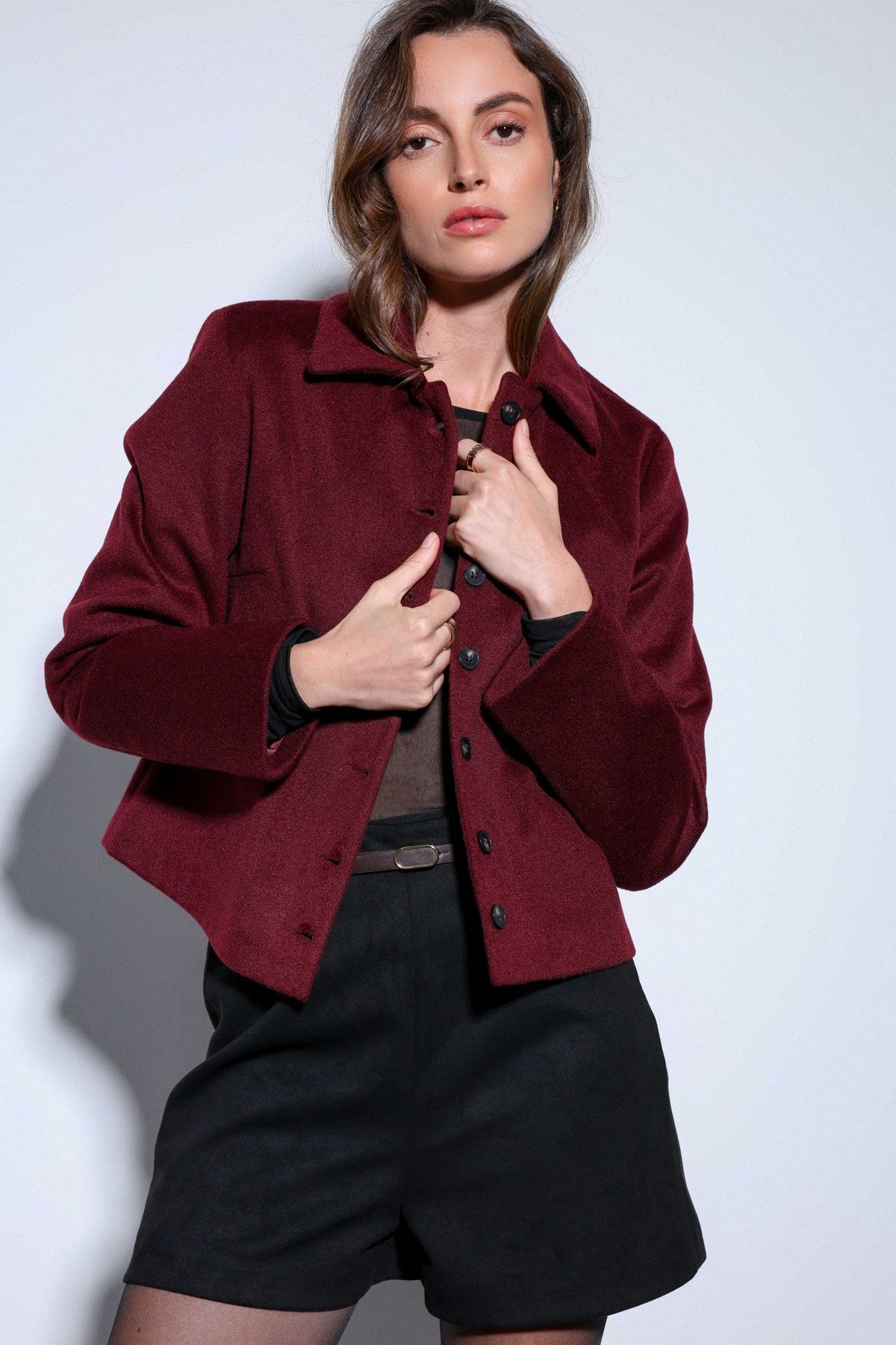 Antioch Shirt-Collar Short-Sleeved Cashmere Jacket