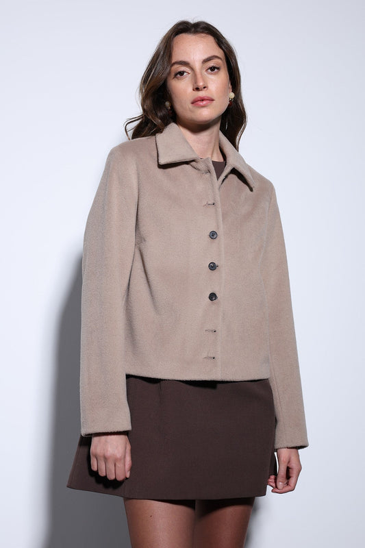 Antioch Shirt-Collar Short-Sleeved Cashmere Jacket