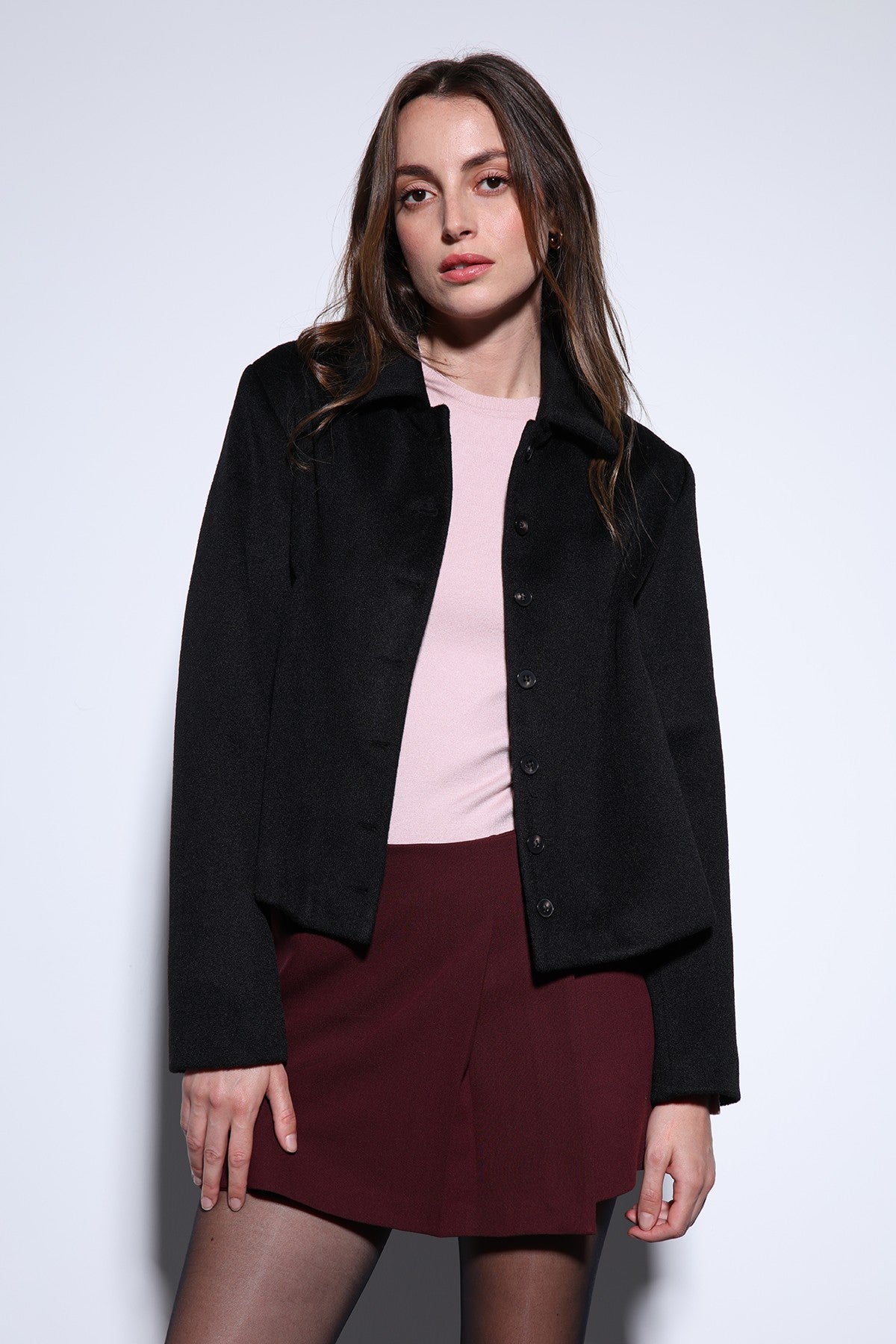 Antioch Shirt-Collar Short-Sleeved Cashmere Jacket
