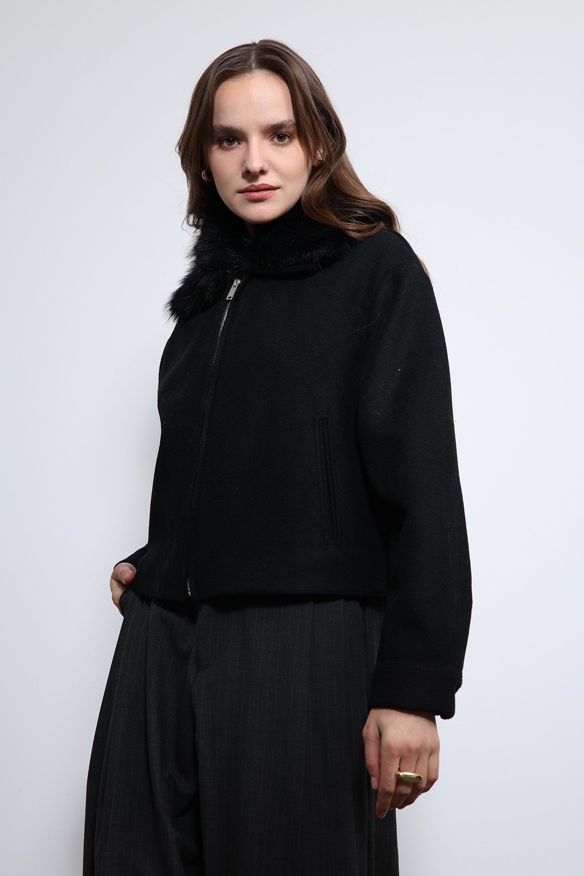 Antioch Wool-Blend Faux Fur Collar Jacket