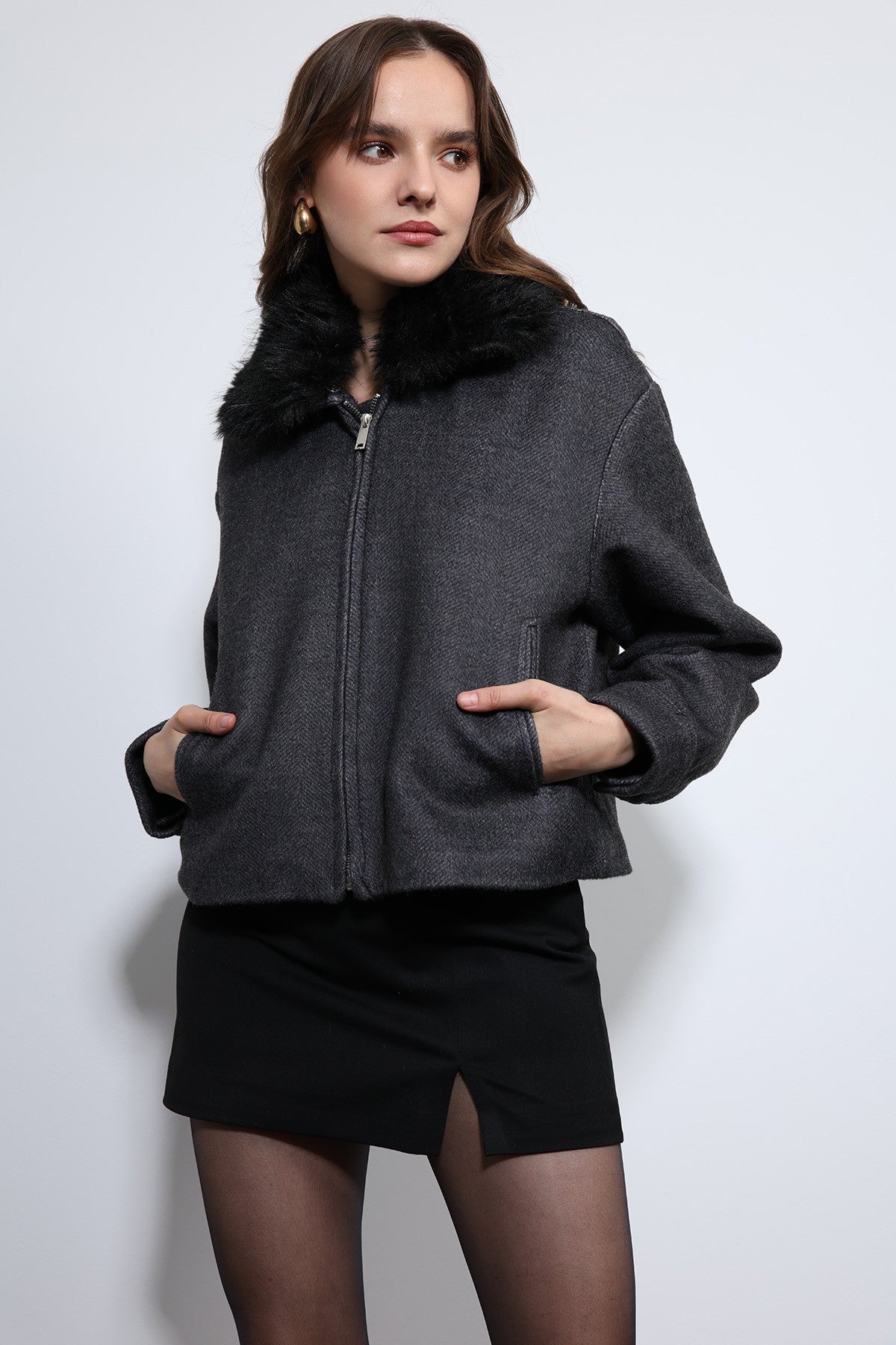 Antioch Wool-Blend Faux Fur Collar Jacket