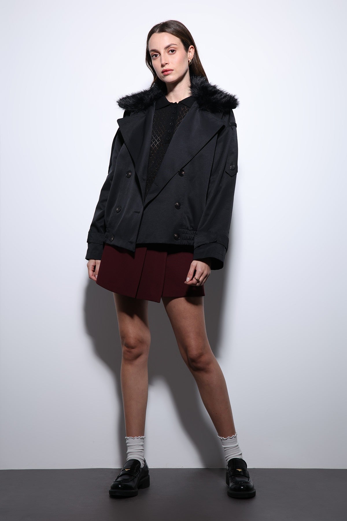 Antioch Women's Short Faux Fur Trench Coat