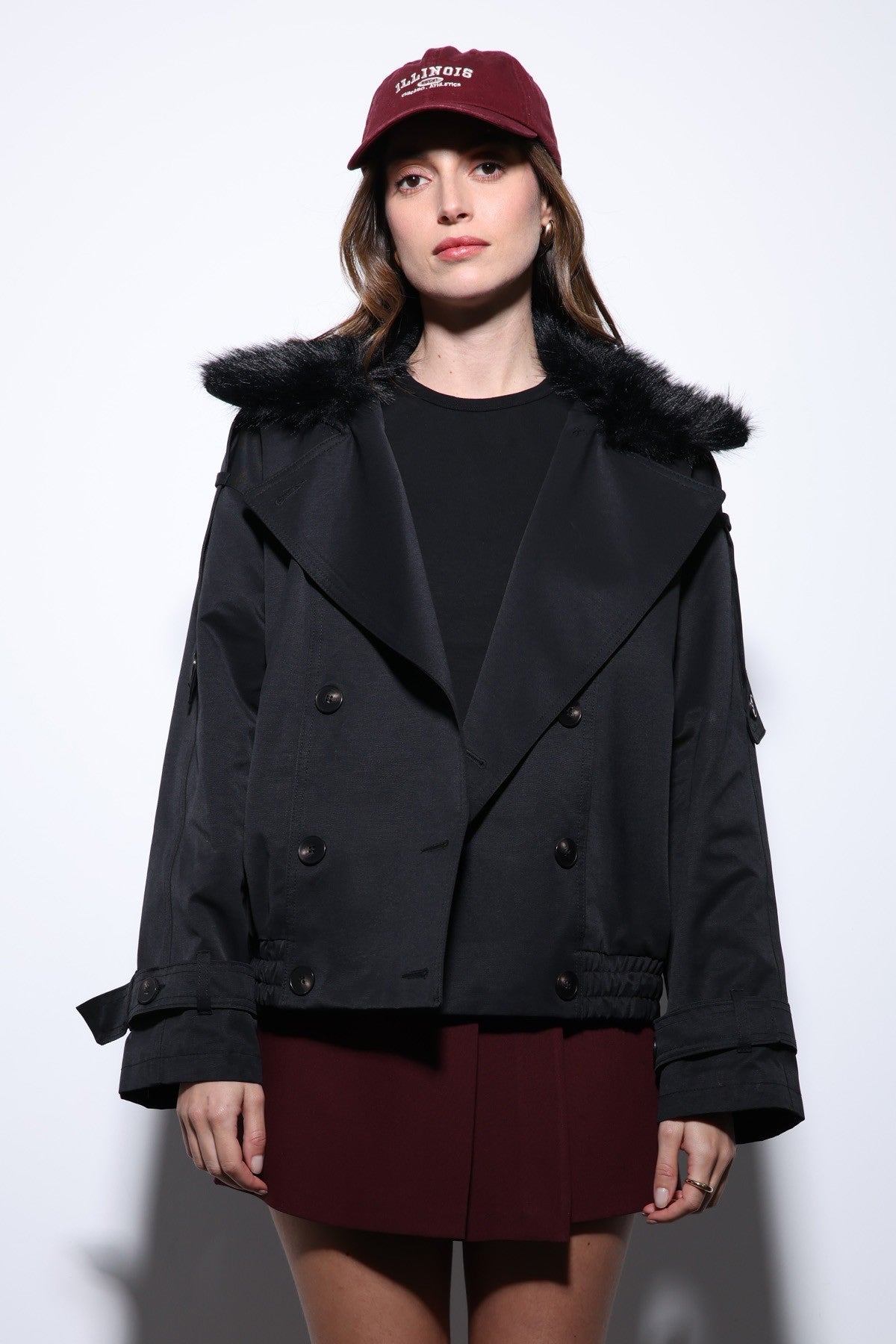 Antioch Women's Short Faux Fur Trench Coat