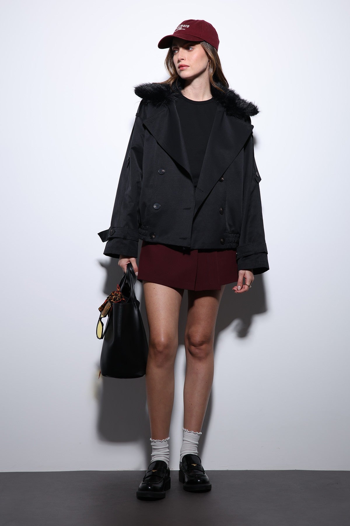 Antioch Women's Short Faux Fur Trench Coat