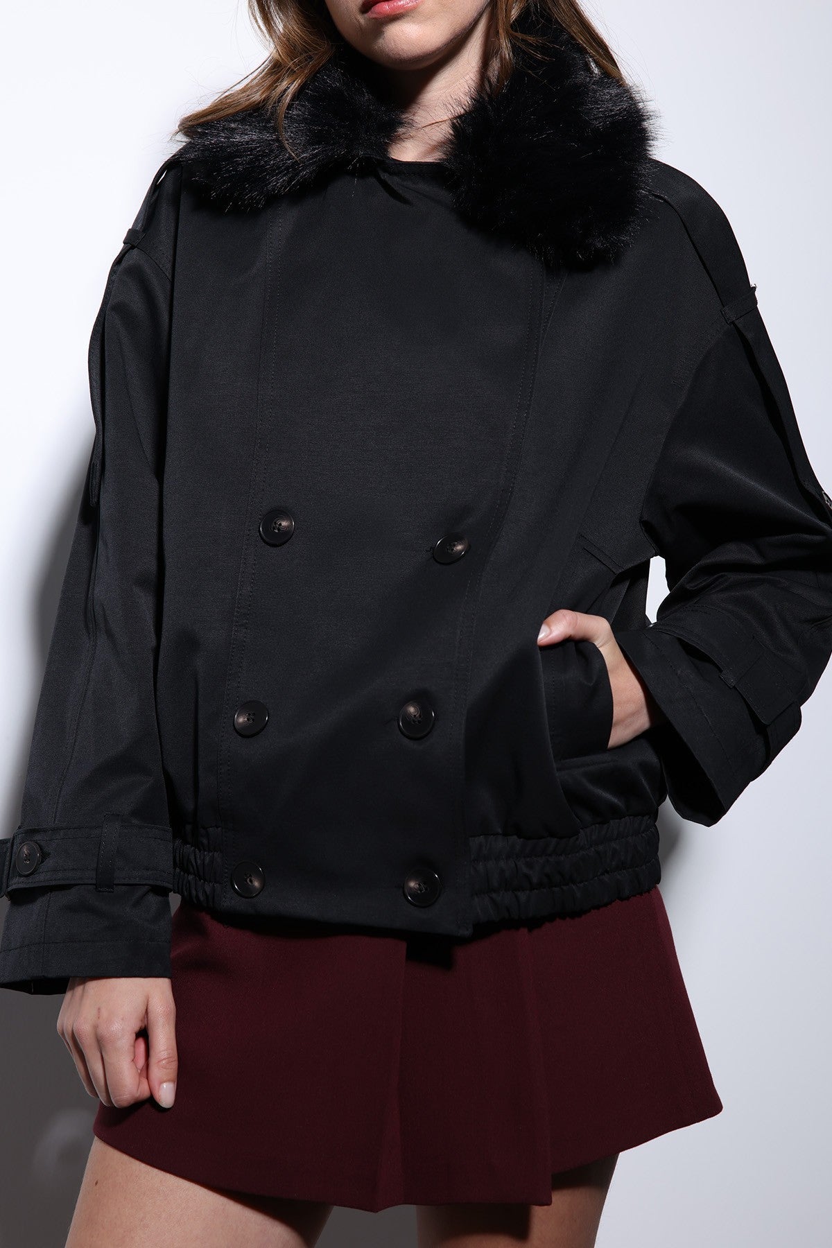 Antioch Women's Short Faux Fur Trench Coat