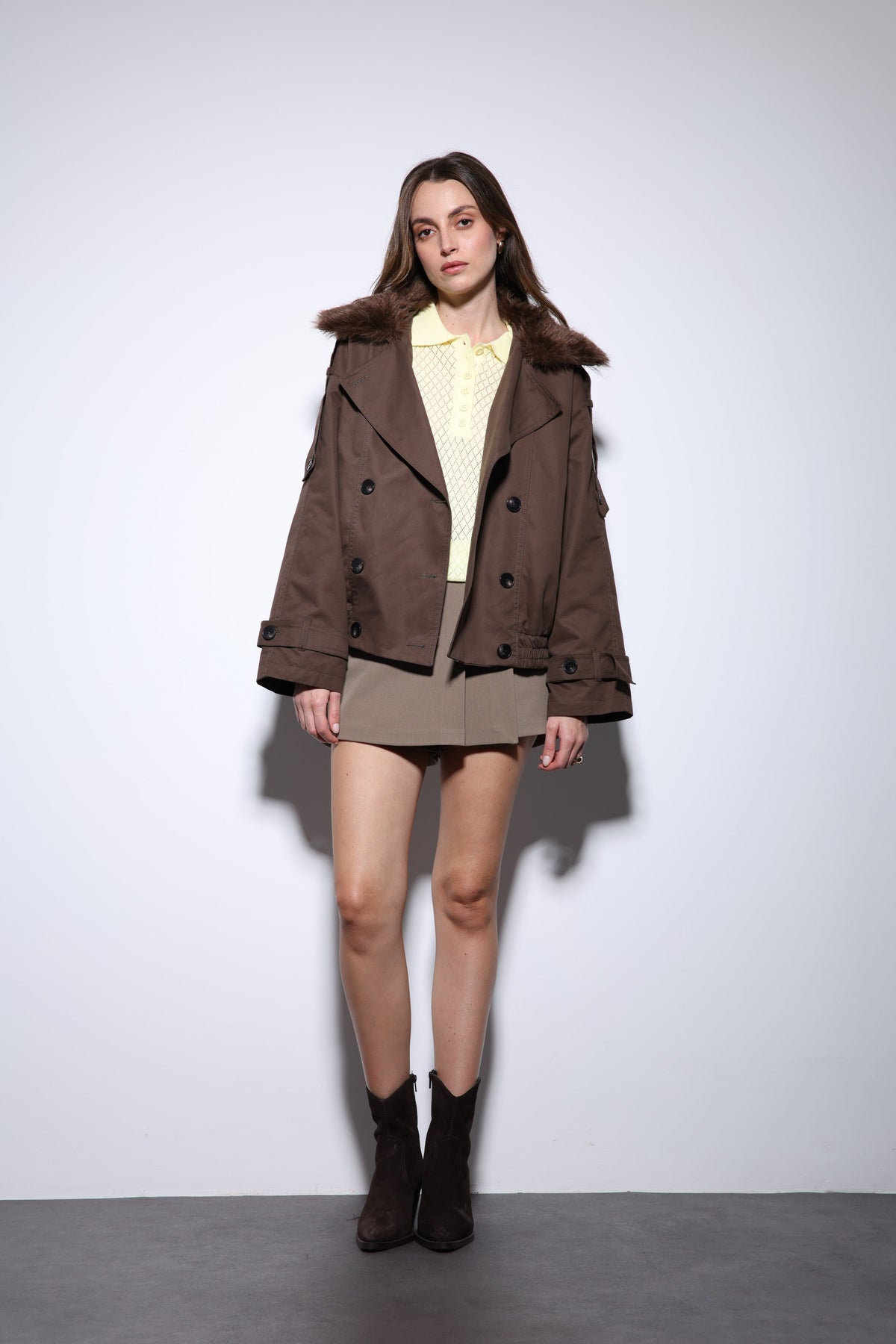 Antioch Women's Short Faux Fur Trench Coat