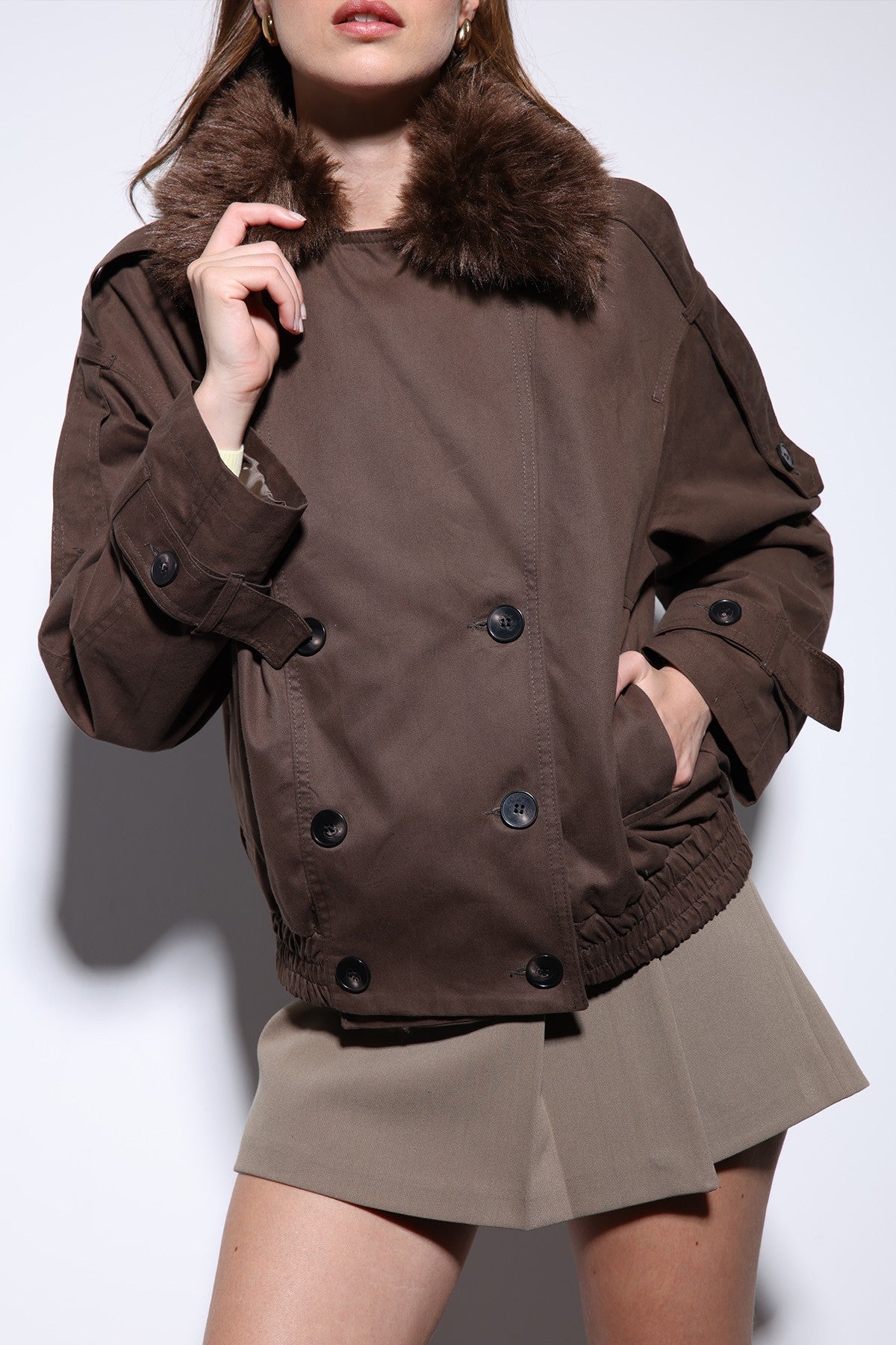 Antioch Women's Short Faux Fur Trench Coat