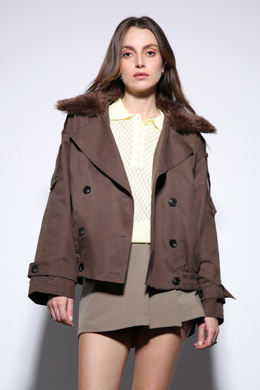 Antioch Women's Short Faux Fur Trench Coat