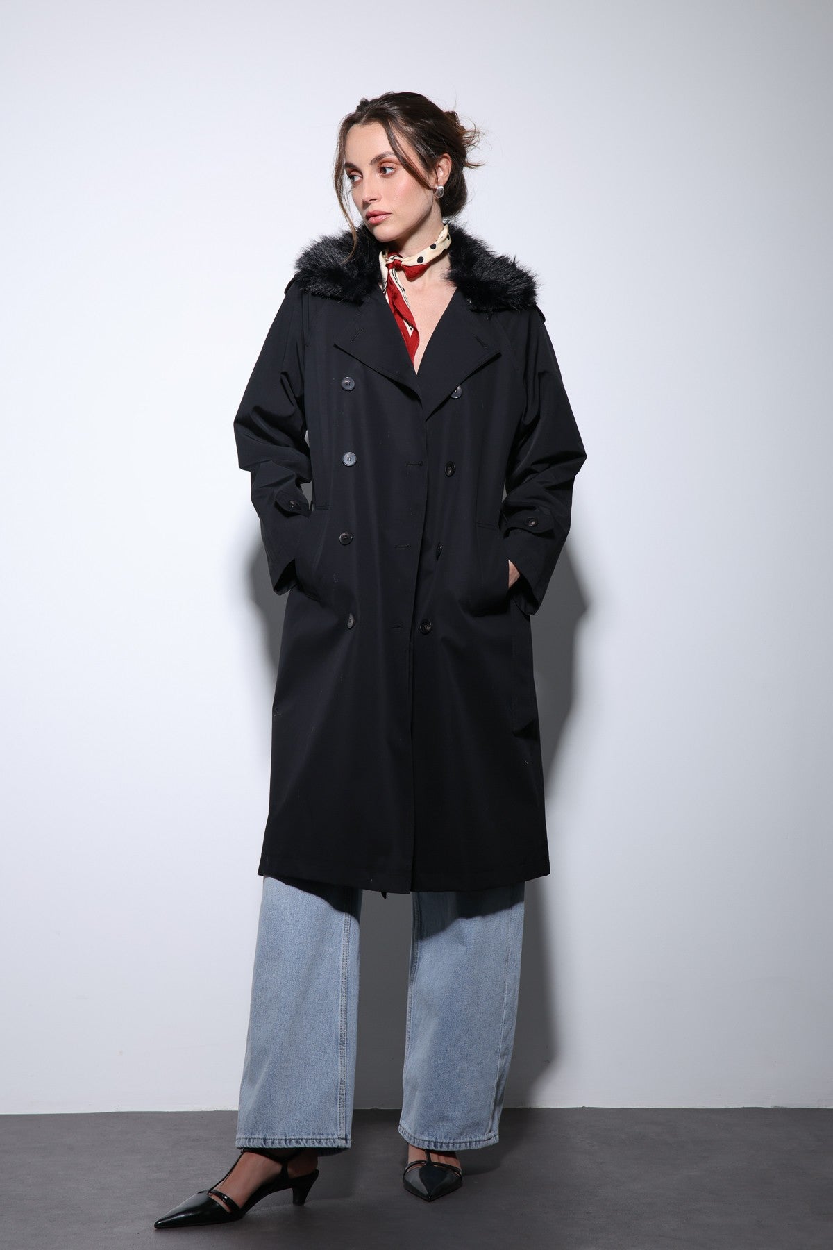 Antioch Women's Trench Coat with Faux Fur Collar