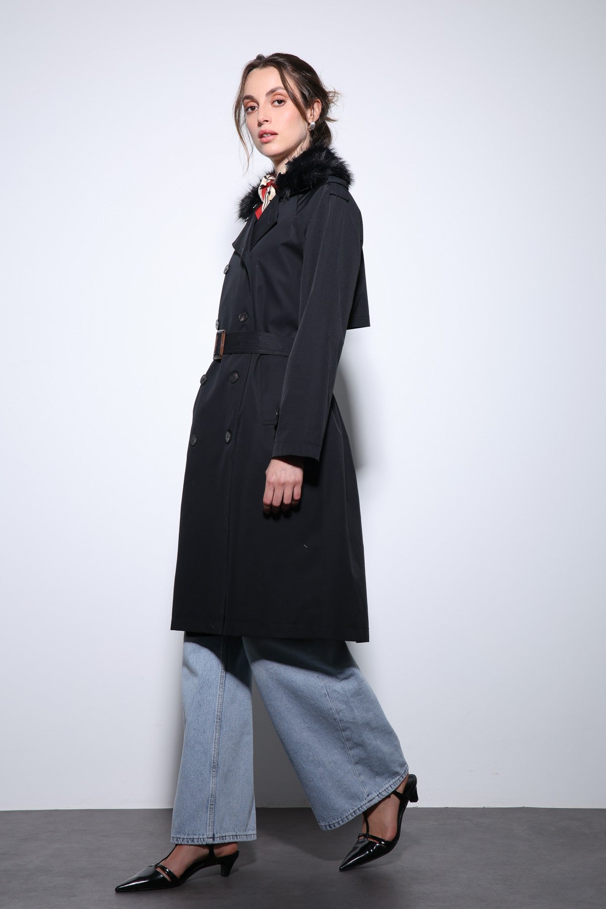 Antioch Women's Trench Coat with Faux Fur Collar