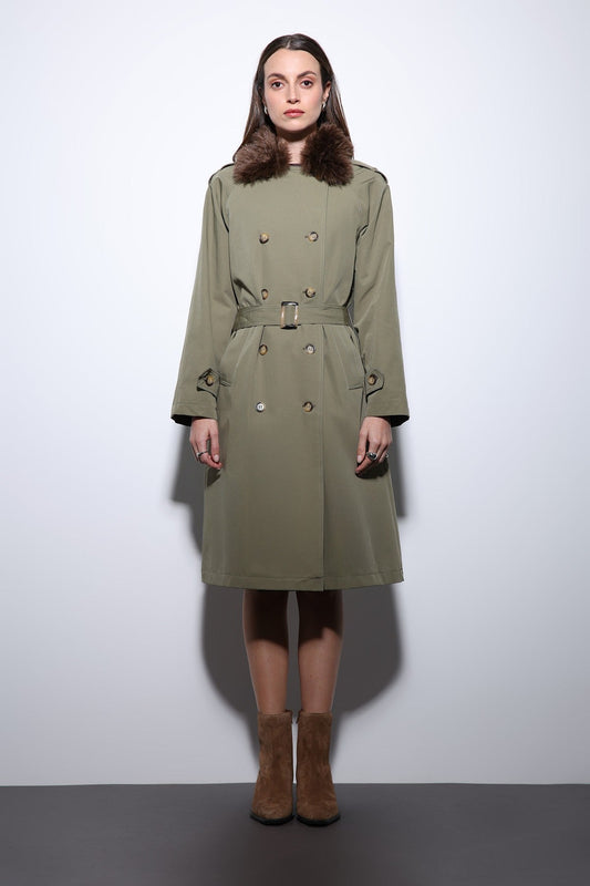 Antioch Women's Trench Coat with Faux Fur Collar