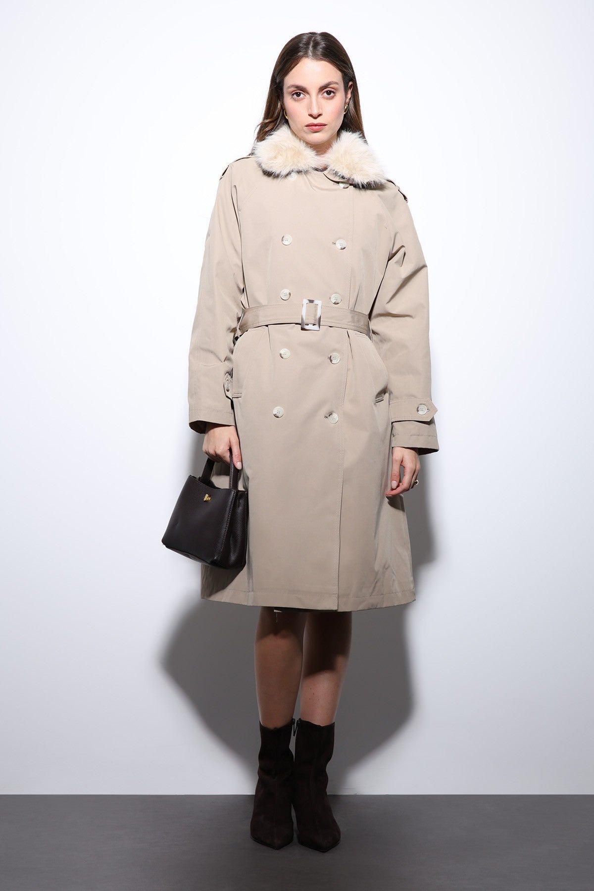 Antioch Women's Trench Coat with Faux Fur Collar