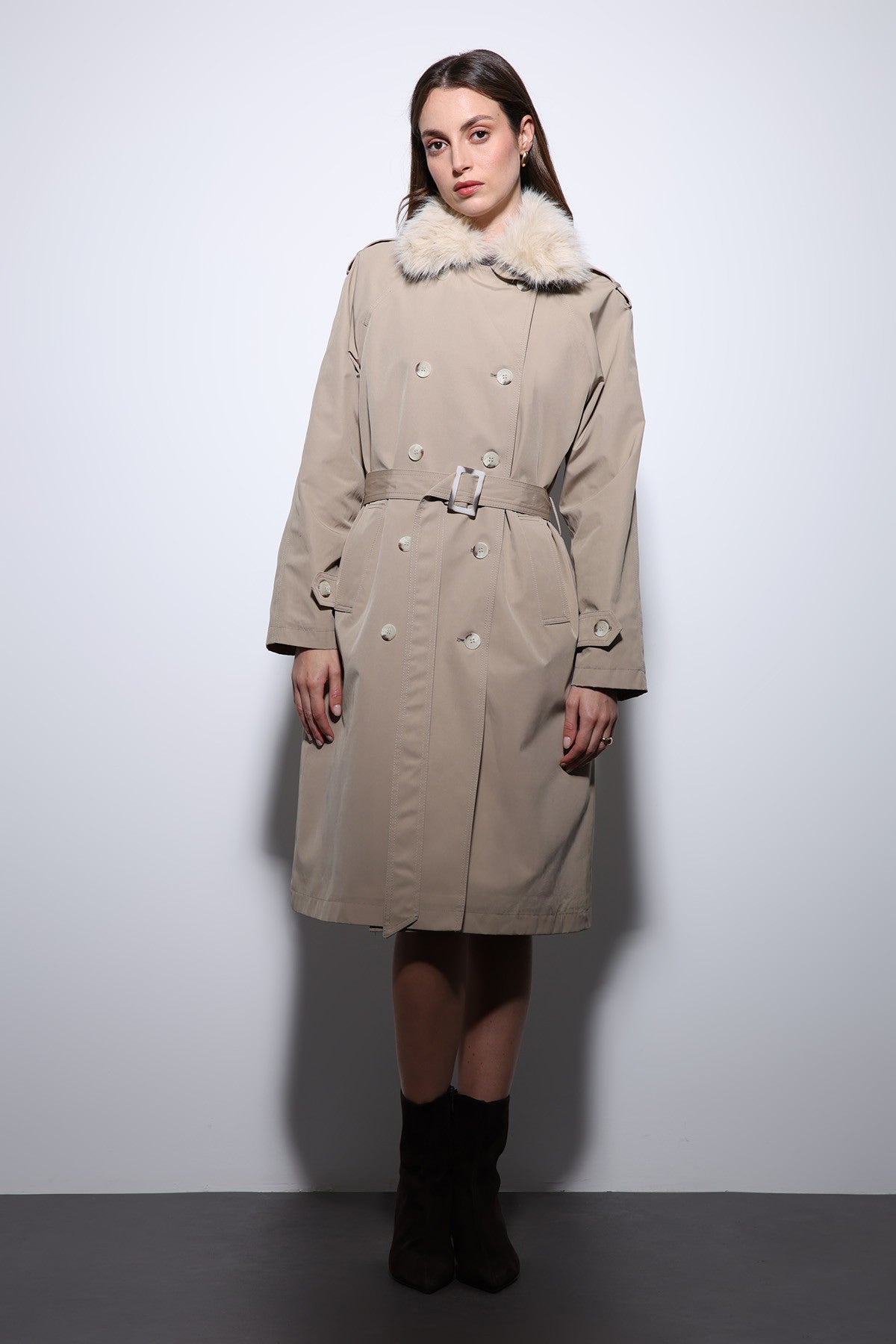 Antioch Women's Trench Coat with Faux Fur Collar
