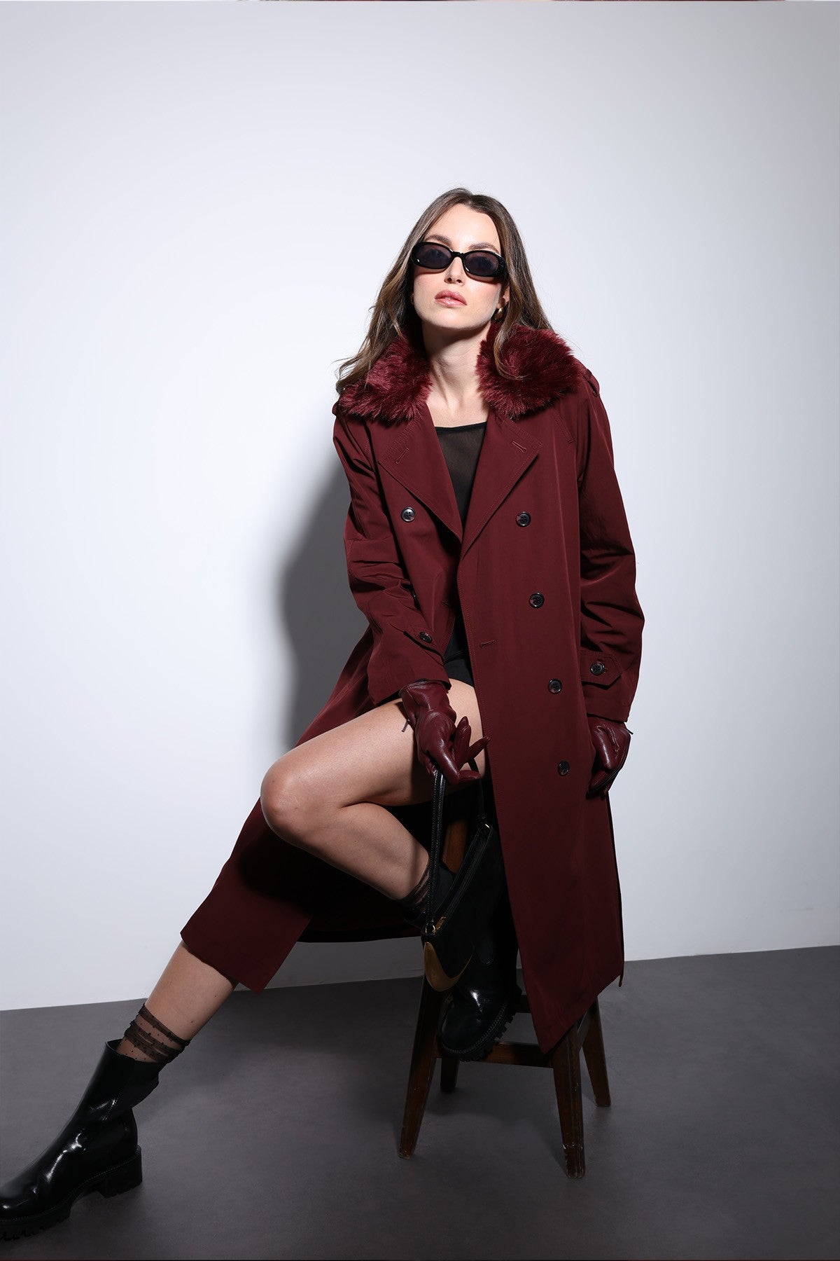 Antioch Women's Trench Coat with Faux Fur Collar