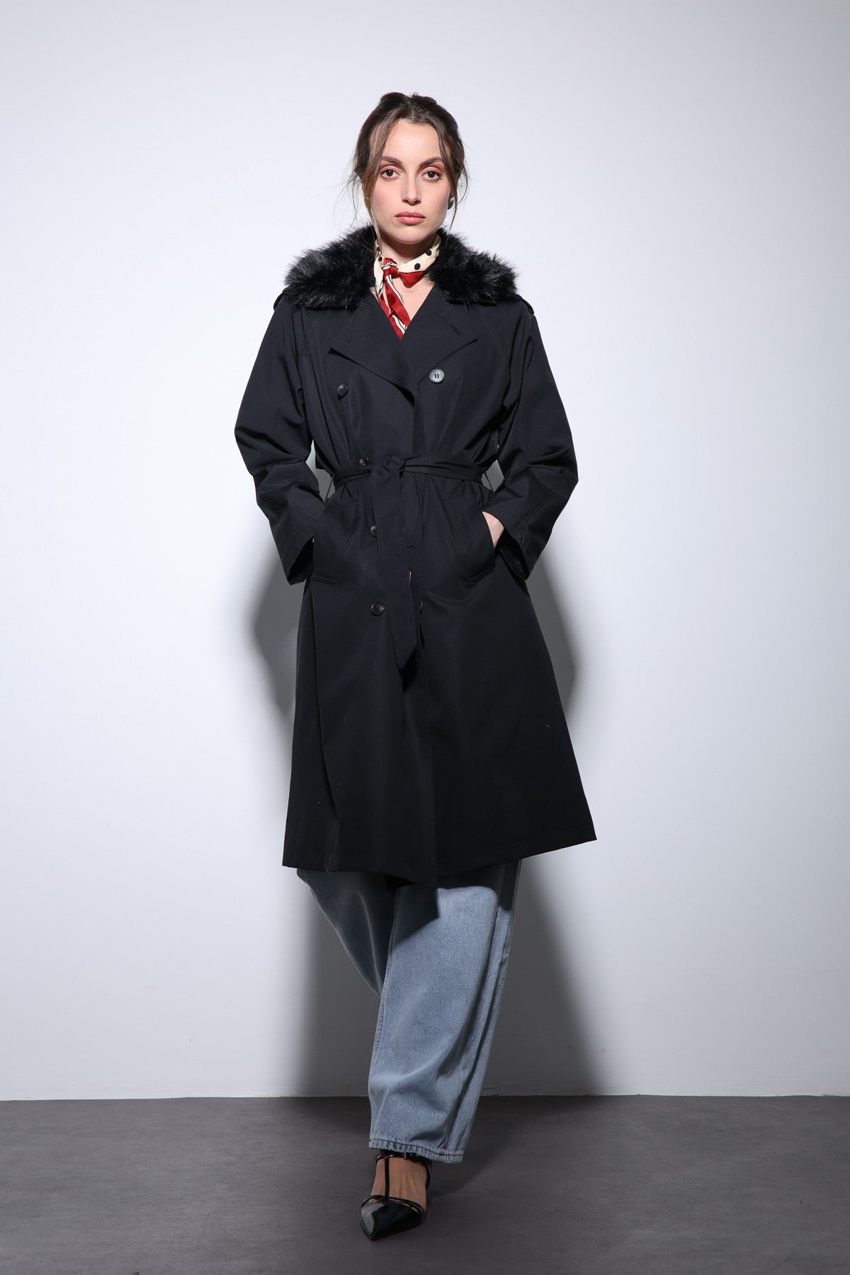 Antioch Women's Trench Coat with Faux Fur Collar