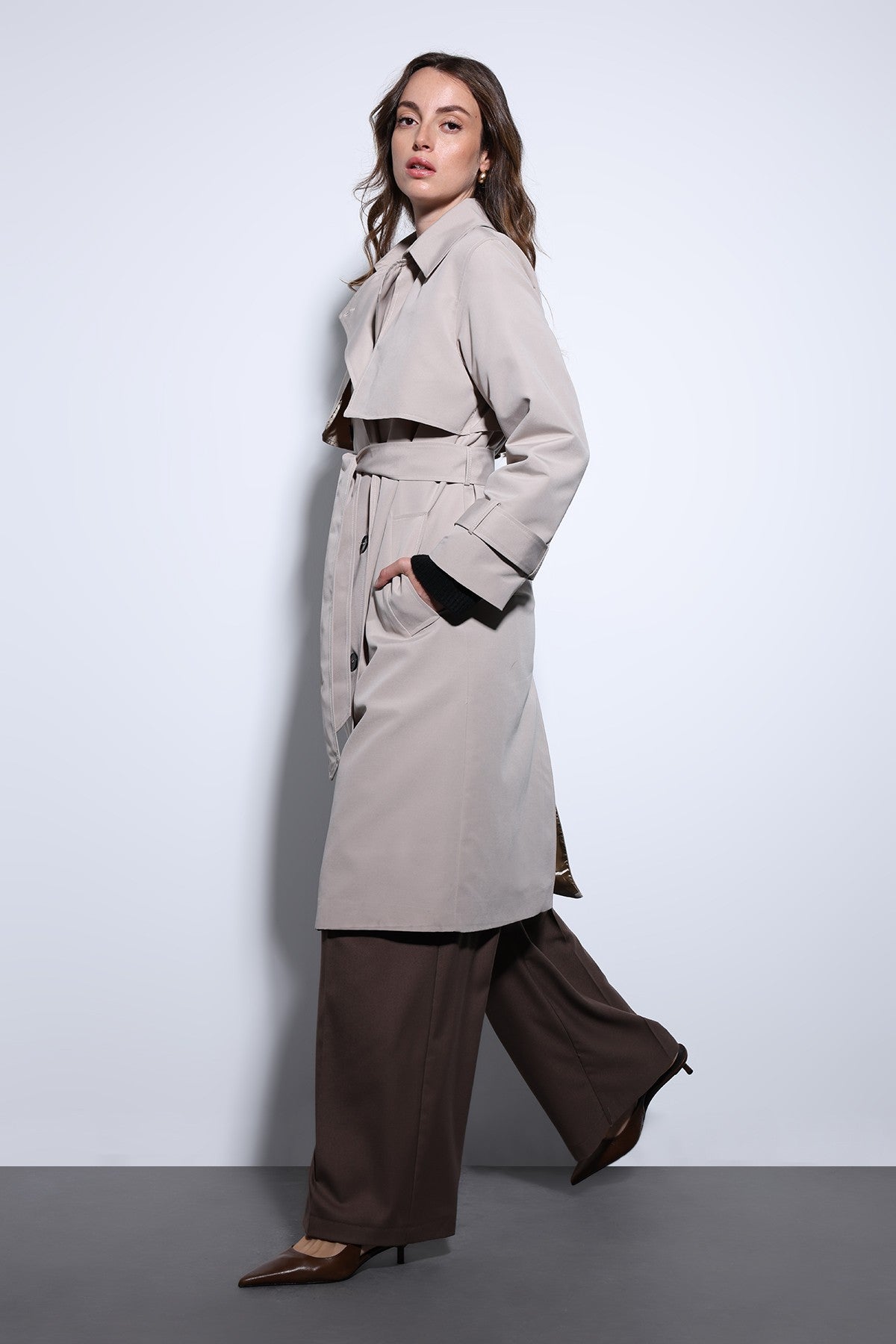 Women's Trench Coat with a Wrap-Around Belt