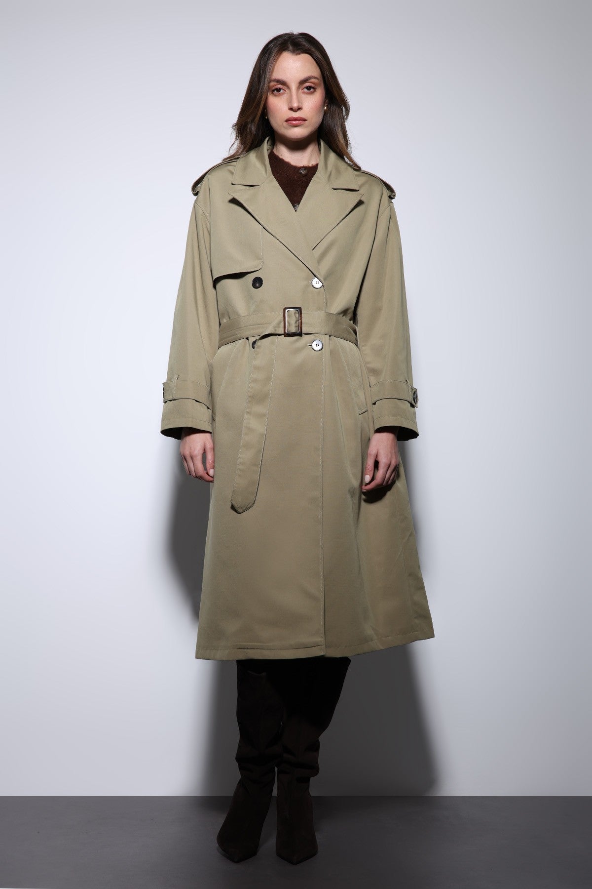 Antioch Women's Trench Coat with Cross-Over Belt