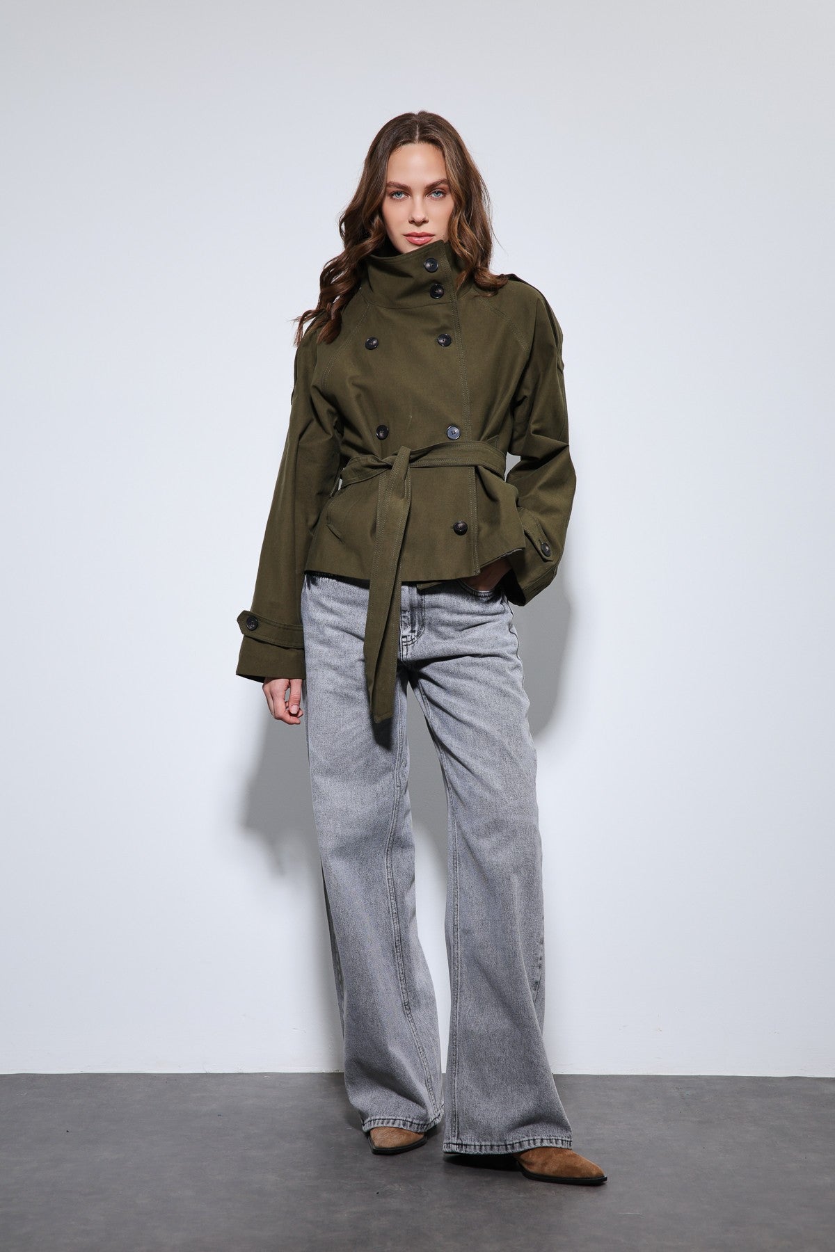 Antioch Stand-Up Collar Double-Breasted Trench Coat