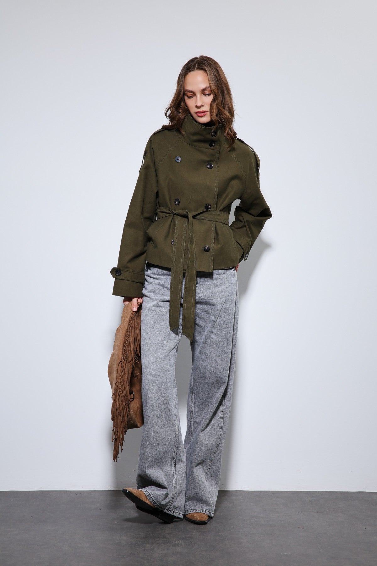 Antioch Stand-Up Collar Double-Breasted Trench Coat