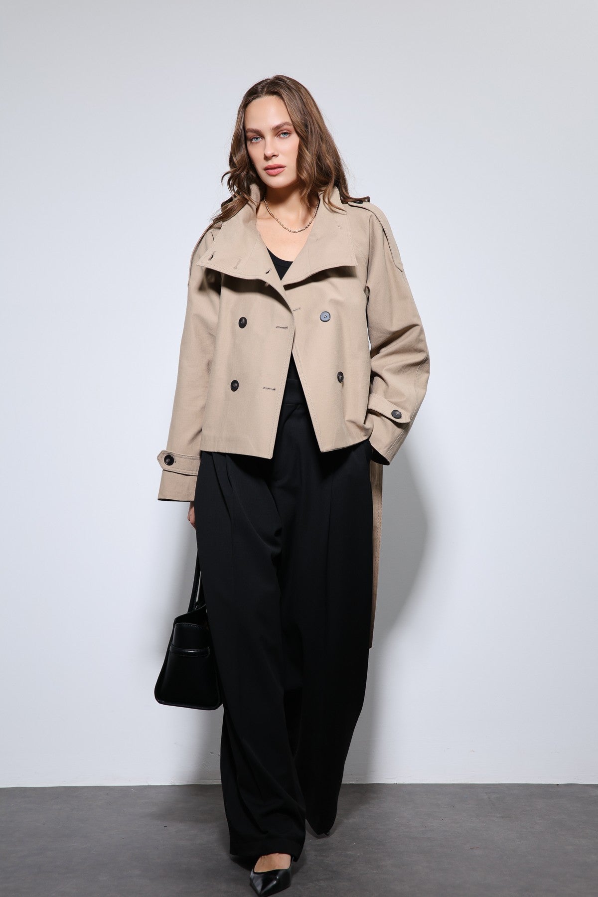Antioch Stand-Up Collar Double-Breasted Trench Coat
