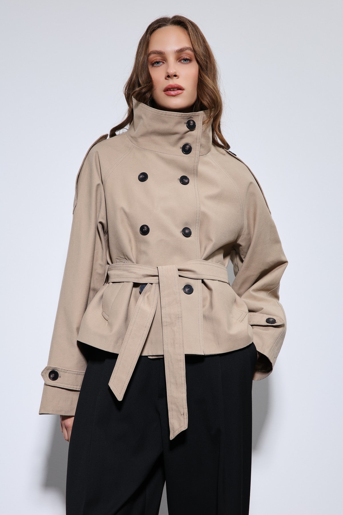 Antioch Stand-Up Collar Double-Breasted Trench Coat