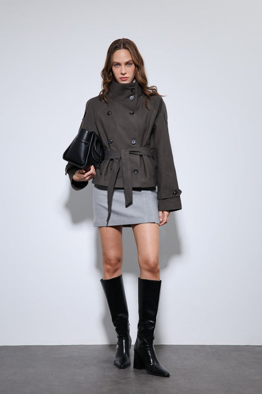 Antioch Stand-Up Collar Double-Breasted Trench Coat