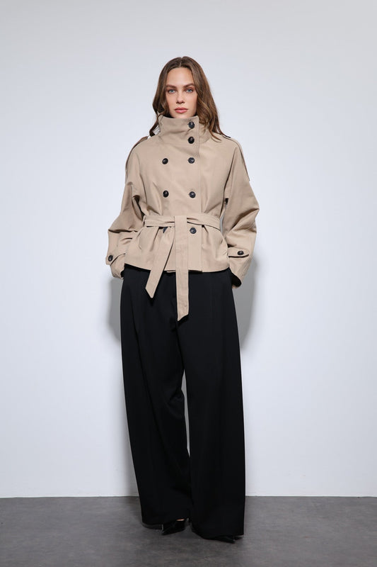 Antioch Stand-Up Collar Double-Breasted Trench Coat